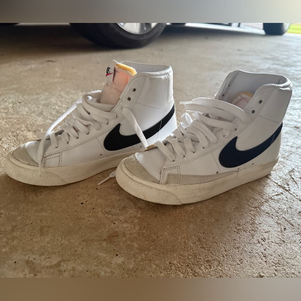 White Nike Blazers High-Top Sneakers with Black Swoosh
